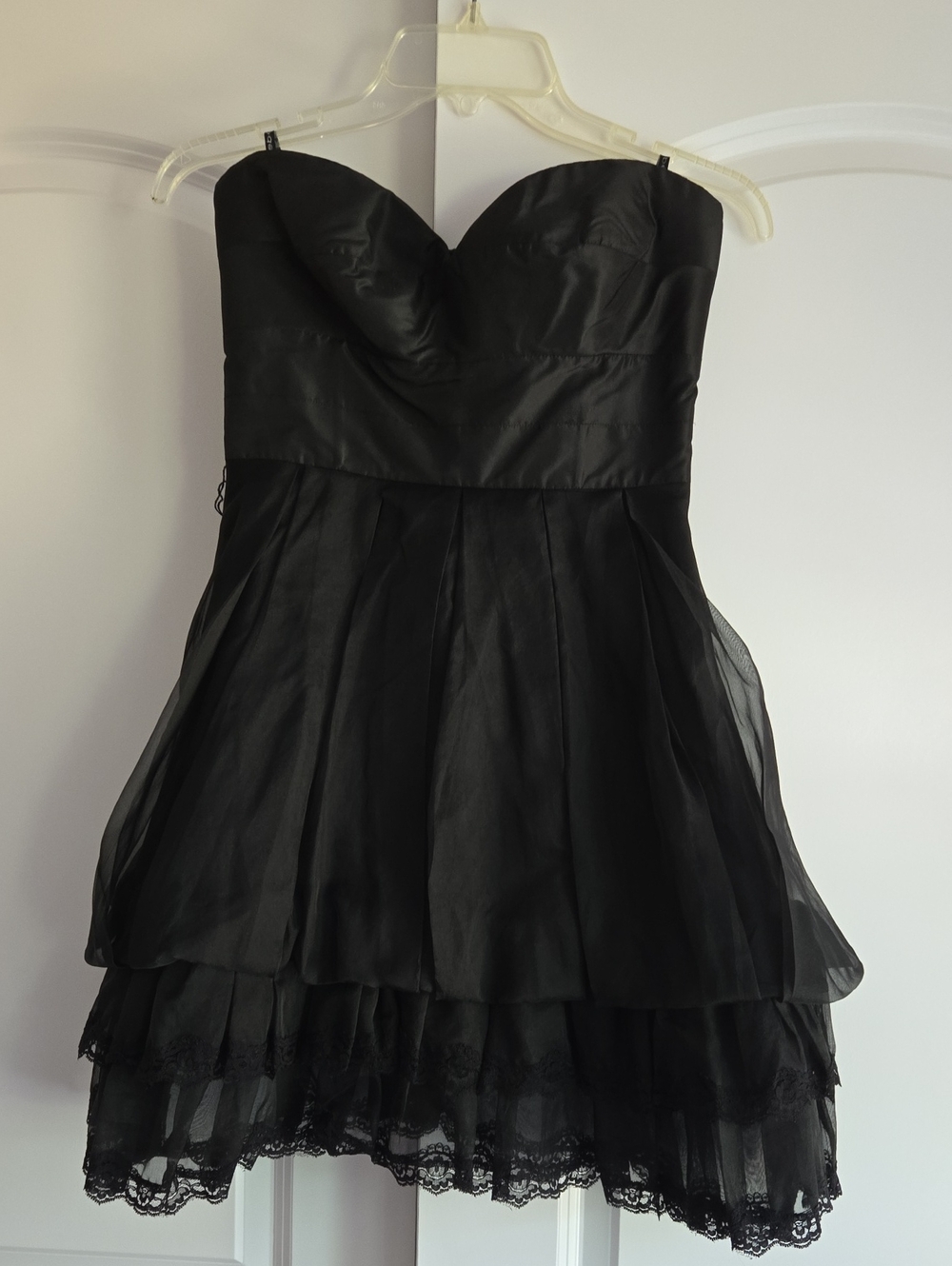 bebe Strapless Silk Black Layered Party Dress